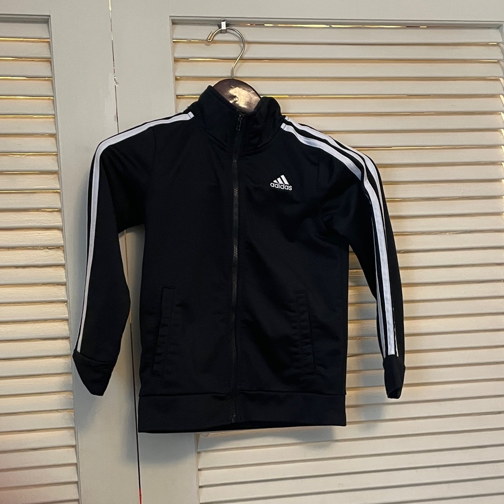 adidas Black Jacket with White Stripe Accents